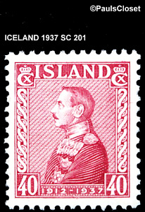 ICELAND 1937 SC 201 KING CHRISTIAN X CLARET 40a MNH OG F/VF