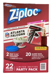 Ziploc Atlanta Falcons 22-Count Party Pack (Gallon Slider Bags & Containers) - Picture 1 of 1
