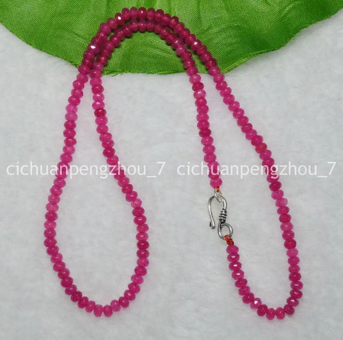 VETEMENTS "Collana Perline Argento Fibbia 14 28"" 2x4 mm Rosa Rossa Gemme Rondelle"