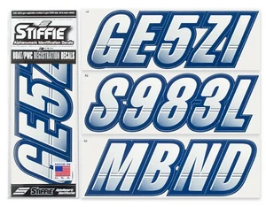 STIFFIE Techtron TT46 Boat PWC Letter Number Decal Registration WHITE NAVY - Picture 1 of 9