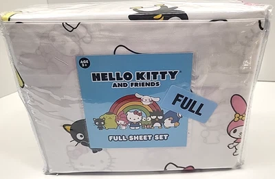 ¡NUEVO! Juego completo de sábanas Sanrio Hello Kitty And Friends 3 piezas 100 % algodón blanco nuevo en paquete Foto 1 de 4