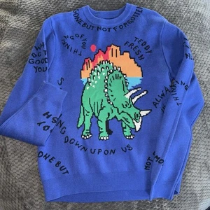 NWOT Teddy Fresh GONE BUT NOT FORGOTTEN SWEATER Blue Size Medium Unisex M Dino - Picture 1 of 5