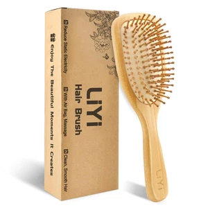 Cepillo de pelo de bambú LIYI para el crecimiento del cabello - Cerdas de bambú natural desenredantes con... - Imagen 1 de 7