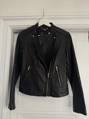 Chaqueta de cuero acolchada negra Cole Haan XS para mujer Foto 1 de 4