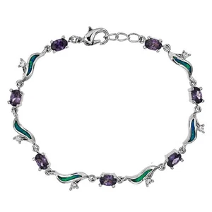 4CT Amethyst & Australian Opal Inlay 925 Sterling Silver Tennis Bracelet OB10 - Picture 1 of 2