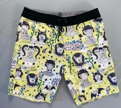 Volcom Stoneys Lightweight Quick Dry Board Shorts. Yellow, Spirit Animals. 33. - Image 1 of 4