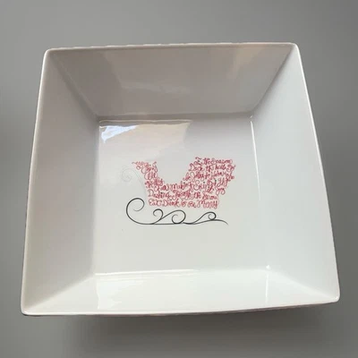 St. Nicholas Square Serving Bowl Tis The Season Christmas White Red Song 10.5” - Image 1 of 4