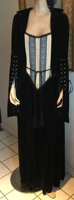 Vestido Largo Negro Subterráneo Gótico Medieval Terciopelo Mangas con Cordones talla L Foto 1 de 4