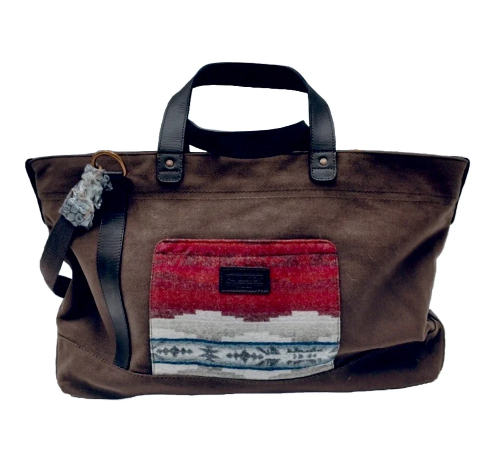 Pendleton Brown Canvas Weekender Tote Bag with Wool Accent and Leather Trim NWOT - Image 1 of 4