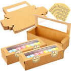 50 Kraft Macaron Boxes with Clear Window & Sticker-KR