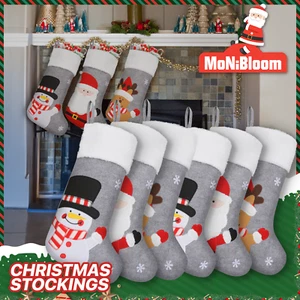 6 Pack Grey White 17" Christmas Stocking Home Decor Santa Claus,Reindeer,Snowman - Picture 1 of 8