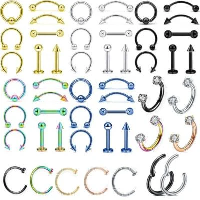 5/8PCS Surgical Steel Nose Ring Lip Ear Eyebrow Studs Nose Hoop Piercing 16-20G - Image 1 of 4