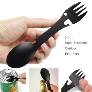 5-in-1 Outdoor Survival Tool Camping Multi-functional Edc Fork Knife Spoon Open - Picture 1 of 26