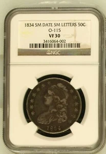 1834 P Capped Bust Half Dollars NGC VF-30 SM DATE O-115 - Picture 1 of 2