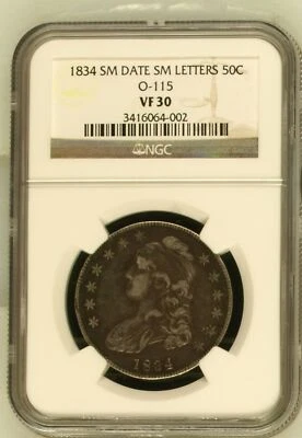 1834 P Capped Bust Half Dollars NGC VF-30 SM DATE O-115 - Image 1 of 2