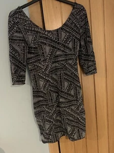 BLACK & SILVER GLITTER MINI DRESS - SIZE 10 - SPARKLE CHRISTMAS - LONG SLEEVED - Picture 1 of 5
