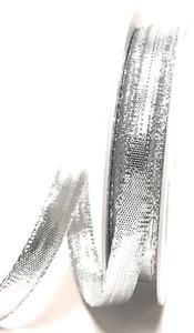 0,16€/m) Schleifenband 25m x 10mm Silber Dekoband Silberband Geschenkband Lurex - Bild 1 von 3
