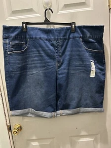 New!Terra&Sky Dark Wash Stretch Fitted Pull-On Bermuda Shorts. Size 3X(24W-26W). - Picture 1 of 3