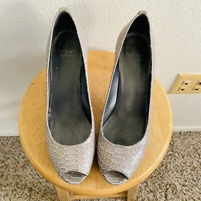 Stuart Weitzman Snake Print Peep Toe Heels 9.5 - Image 1 of 4