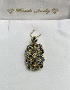 14k Solid Yellow Gold Rectangle Pendant/ Charm Natural Sapphire 2.71 Grans - Picture 1 of 4