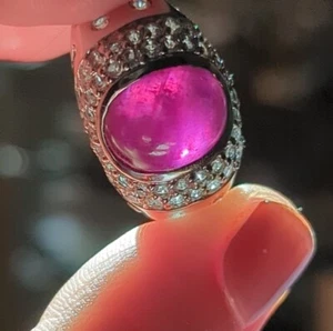 Sterling Silver Natural Ruby Cabochon and CZ Dome Ring Size 8.5 - Picture 1 of 9
