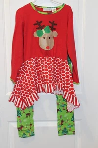 Girl AnnLoren Christmas Holiday Adorable Reindeer Tunic Legging Outfit Size 9/10 - Picture 1 of 12