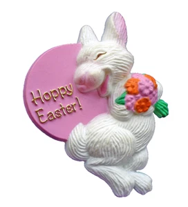 American Greetings PIN Easter BUNNY Rabbit White HOPPY Vintage 1984 Brooch - Picture 1 of 3