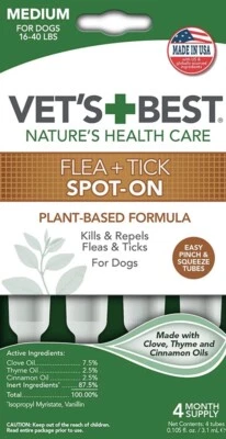 Vet's Best Flea and Tick Spot-on Drops 4 Month Supply for Medium Dogs - Image 1 of 2