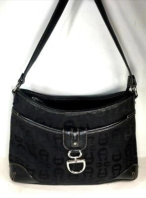 Bolso de hombro Etienne Aigner negro de tela con imitación de cuero Foto 1 de 4