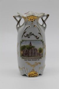 Petit vase décoratif antique photo céramique blanche palais de justice Davenport Iowa 