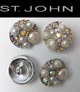 St John Knits Silver Multi Faux Pearl & Light Amber Crystal Replacement Buttons - Picture 1 of 1