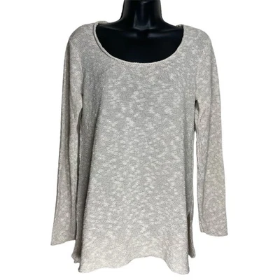 Suéter Top Eileen Fisher Mujer S Manga Larga Lino Algodón Natural Tejido Slub Foto 1 de 4