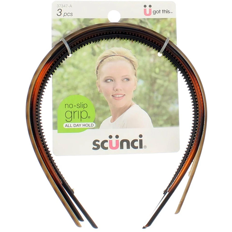 SCUNCI No Slip Grip SKINNY Head Bands 3 PK