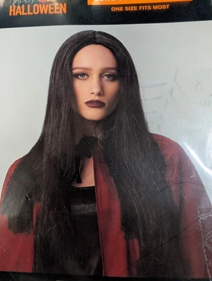 Peluca de pelo negro largo feliz Halloween  Foto 1 de 2