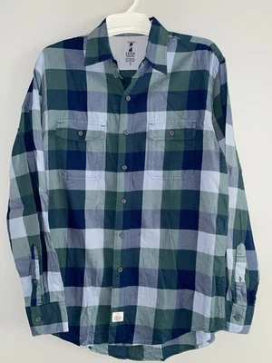 Izod приморский саржи платье рубашка синий зеленый клетку длинным рукавом на пуговицах мужской маленький - Изображение 1 из 4