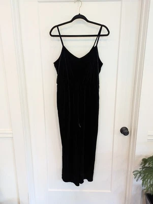 Wild Fable Medium Black Velvet Cropped Pant Jumpsuit Gothic Grunge Holiday - Image 1 of 4