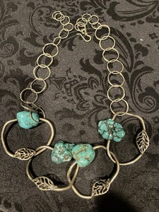 STERLING SILVER NATIVE AMERICAN SW BLUE TURQUOISE COLLAR BAR ROW NECKLACE .925 - Picture 1 of 6