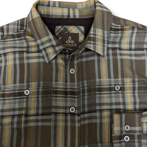 Prana Herren Medium Knopfleiste Langarm grün kariert Hemd Outdoor Taschen - Bild 1 von 6