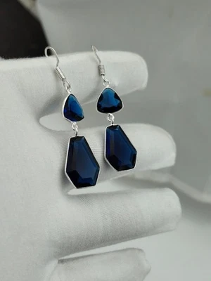Pendientes de zafiro azul hechos a mano - joyería de piedras preciosas enchapadas en plata regalo para mujer  Foto 1 de 4