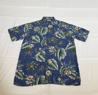 CAMPIA Moda Azul Floral/Palma/Hojas Isla Hawaiana Resort Ropa Grande 100% Rayón Foto 1 de 4