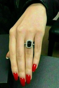 Ehering 3,50 ct Lab Created Smaragd schwarzer Diamant 14 K Weißgold-Finish - Bild 1 von 4