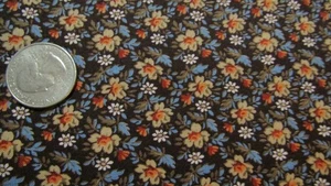 PRAIRIE GIRL Vintage BEIGE FLOWERS On BROWN 1980's COTTON Fabric - 1 yd - Picture 1 of 2