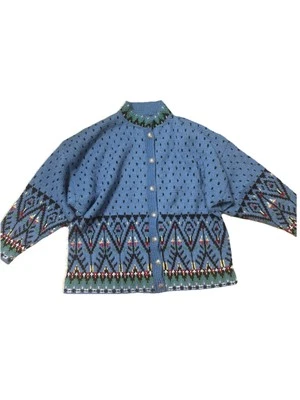 Suéter cárdigan de lana multicolor hecho a mano para mujer talla 1X Foto 1 de 4