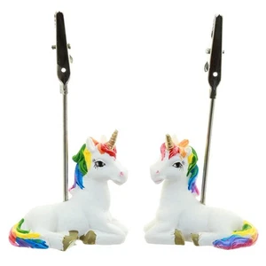 2er Set Regenbogen Einhorn Memo Postkarten Clip Halter Zettel Notiz Fotohalter - Bild 1 von 3