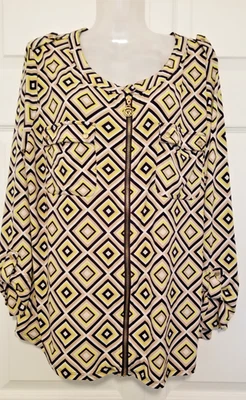 Top para mujer Anne Klein talla grande geométrico bolsillos con cremallera manga enrollable 1X??? Foto 1 de 4