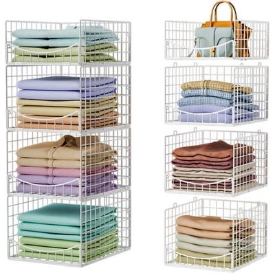 4-уровневые штабелируемые органайзеры для шкафа и полки для хранения, баск для хранения одежды... - Изображение 1 из 4