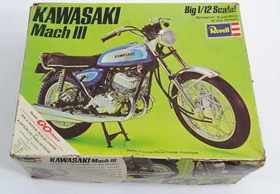 1971 Revell #H-1500 Kawasaki Mach III 1/12 Scale Motorcycle Model Kit - Image 1 of 4