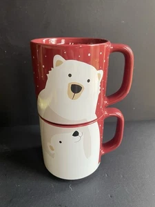 Par de tazas de café Tim Hortons 2019 edición limitada Polar Bear apilables de 0,4" de alto - Imagen 1 de 4
