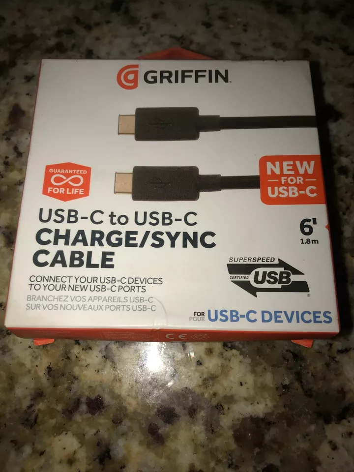 Griffin 6 ft USB-C to USB-C Charge & Sync Cable -Connect your USB C device *OPEN - Image 1 of 1