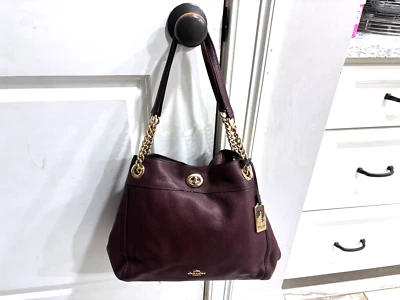 Coach Edie Purple Pebbled Leather Turnlock Chain Strap Shoulder Bag - Image 1 of 4